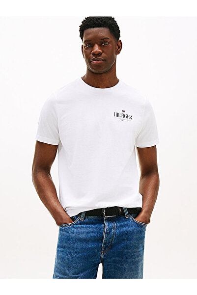 Tommy Hilfiger Erkek Regular Fit Pamuklu Yuvarlak Yaka Kısa Kollu Beyaz T-Shirt MW0MW39355-YBR