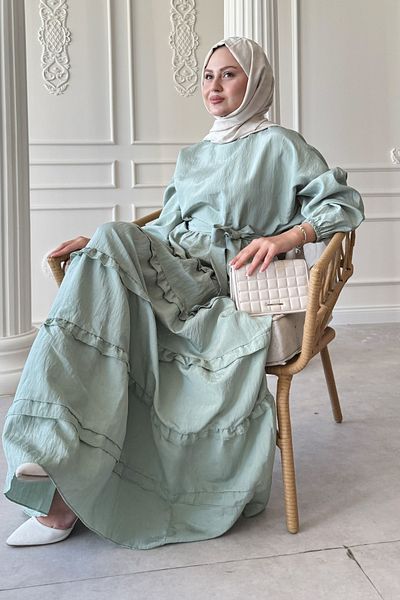 InStyle Skirt Layer Ruffle Detail Modal Mint Green Dress