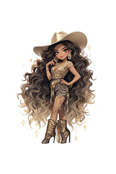 Reysa Tasarım ملصق حائط لفتاة رعاة البقر مع شورت وقبعة باللون الذهبي