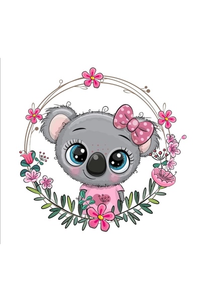 Reysa Tasarım Bow Koala Flower Framed Wall Sticker