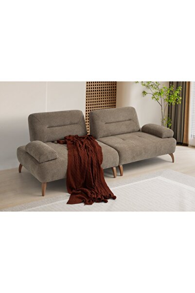 Yuvaset Home Riva Ahşap Ayaklı 3 lü Kahverengi Kanepe