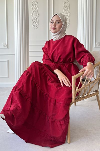 InStyle Rochie modal burgundy cu detaliu de volan în straturi