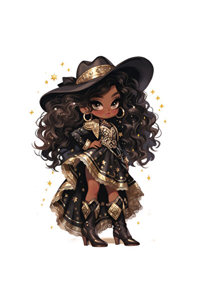 Reysa Tasarım ملصق حائط لفتاة رعاة البقر مع فستان لامع باللون الأرجواني