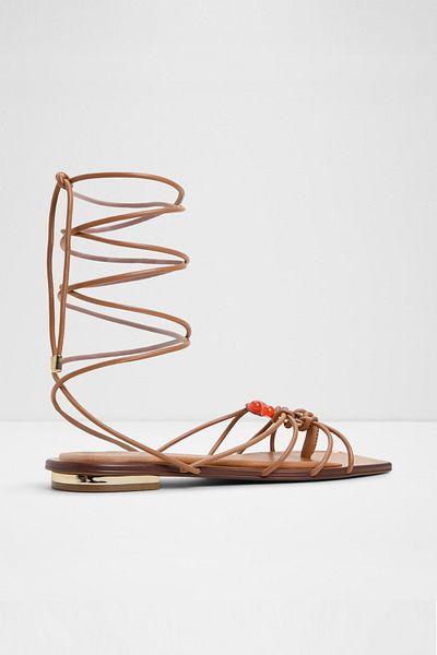 Aldo Nırena - Women's Faux Leather Medium Brown Lace-Up Flat Sandals