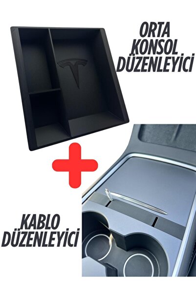 Bonolupo Set organizator pentru consola centrală Tesla Model Y cu 3 compartimente - ABS (NU este compatibil cu Juniper)