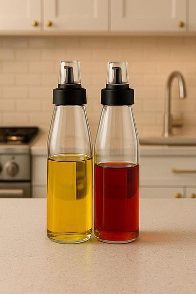 Bayev 2 Pieces 720 ml Large Size Smart Sippy-Free Glass Oil Pot Oil Vinegar Set
