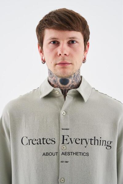 Machinist Men's Printed Detachable Sleeve Mint Green Shirt