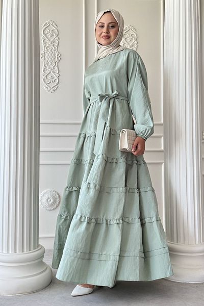 InStyle Skirt Layer Ruffle Detail Modal Mint Green Dress