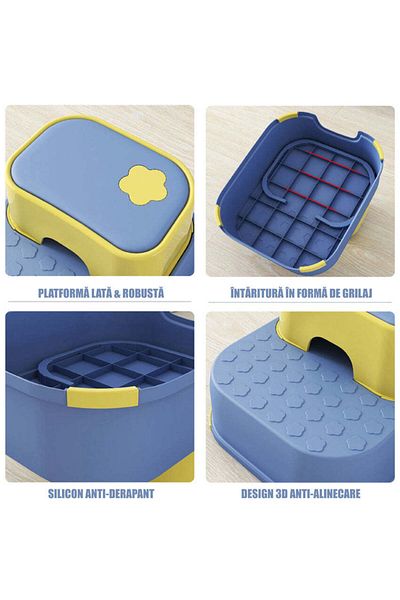 Linovit Scaun auto Linomag® 2 în 1 pentru copii cu trepte, pentru toaletă, baie, bucătărie, albastru deschis, galben