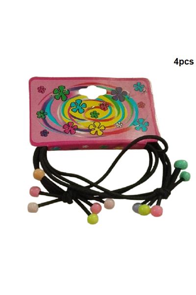 Generic 4pcs Kids Knotted Ponytail Holders Elastic Hair Bands with Black Rubber Hair Beads
