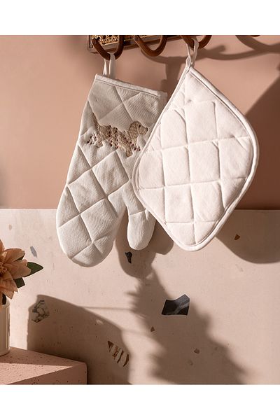 Madame Coco Bully Set of 2 100% Cotton Kitchen Gloves - Beige