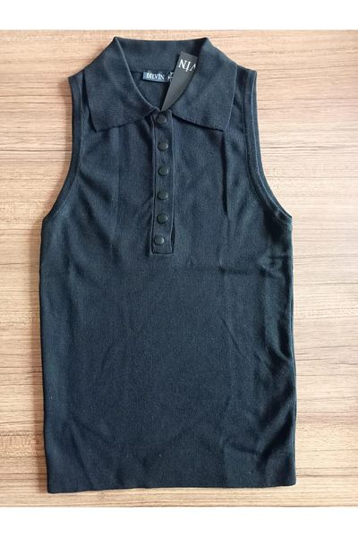 Dilvin Di̇lvin 10413 Polo Neck Snap Knitwear Blouse Black