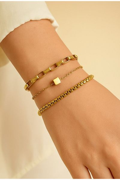 stainless steell Gold Color Cube Sf Albanian Chain Combine Steel Bracelet