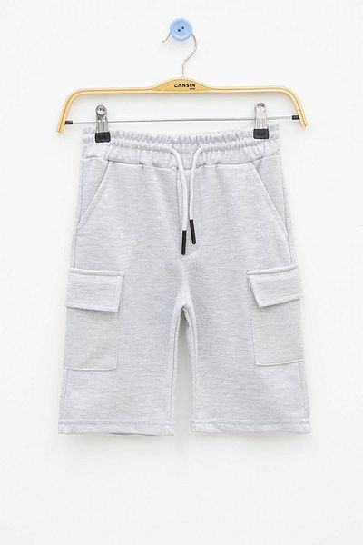 Cansın Mini Gray Elastic Waist Double Cargo Pocket Boys Shorts 21180