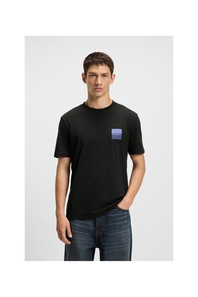 HUGO Bölünmüs logo baskili pamuklu jarse tisört