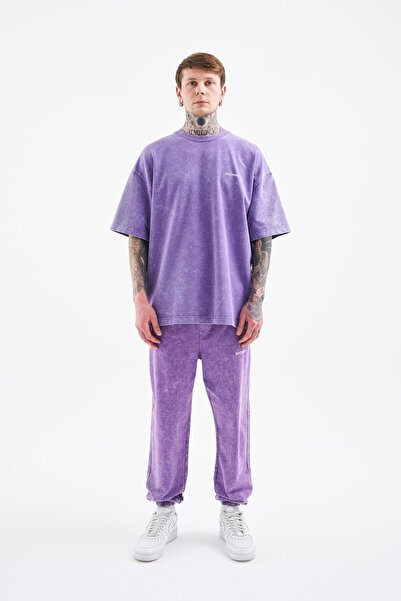 Machinist Ανδρικό παντελόνι φούτερ με χαλαρή εφαρμογή, πλενόμενο, νέο, με μωβ κηλίδες