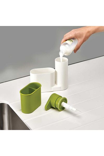 wei inox Soap dispenser with stand, white/green, 17.5x5.5x16.5 cm