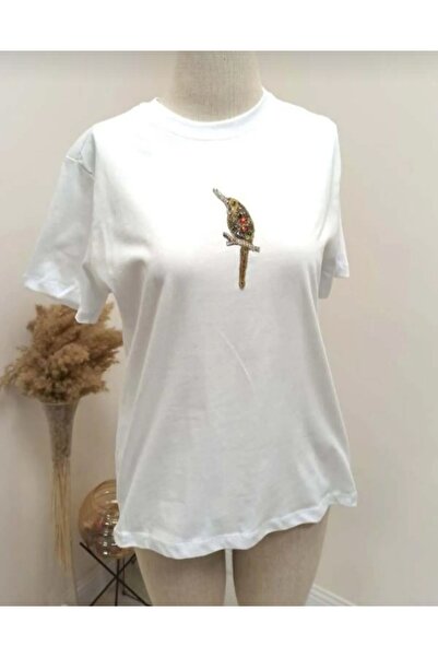 Serra Woman's White Stone Detailed T-shirt