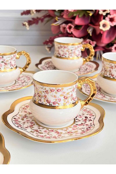 ROSSEV Turkish Coffee Cup Daisy 6 Person 12 Pieces