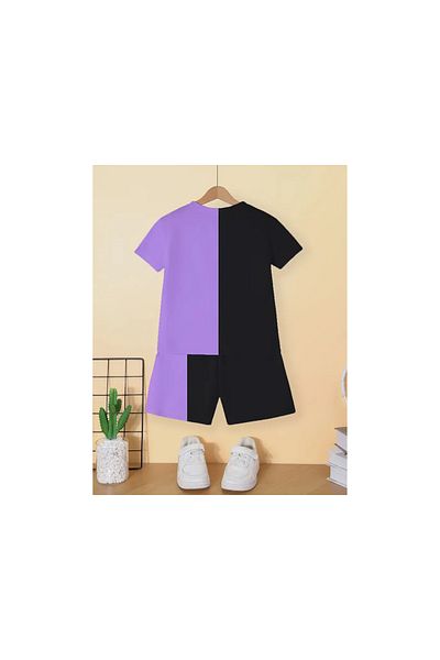 Keywest Children's Double Color Black Purple T-Shirt Shorts Set