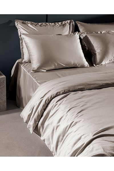 Madame Coco Thalie King Size 100% Cotton Striped - 300Tc Satin Duvet Cover Set - Beige
