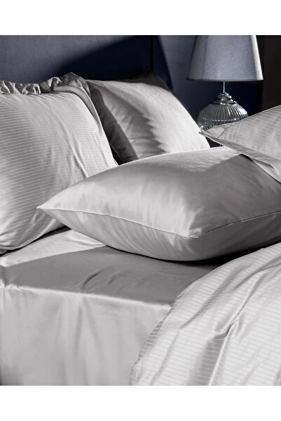 Madame Coco Thalie Double 100% Cotton Striped - 300Tc Satin Duvet Cover Set - Gray