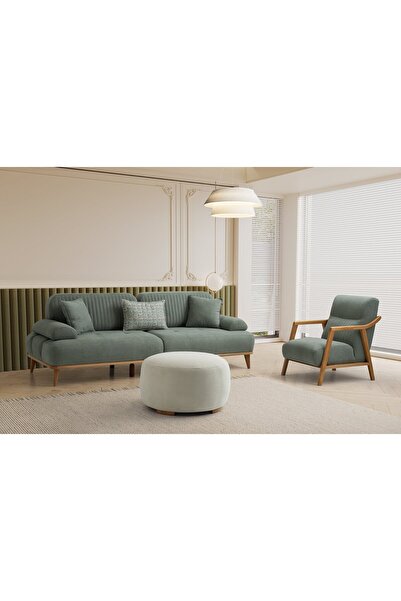 Yuvaset Home Tera Ahşap Ayaklı 3 lü Kanepe