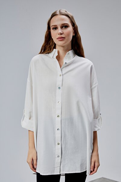TF The Fancy For You Kadın Apoletli Katlamalı Uzun Kol Oversize Gömlek