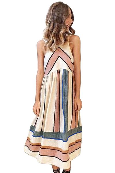 WildFashion Summer midi dress with pockets and striped pattern F559