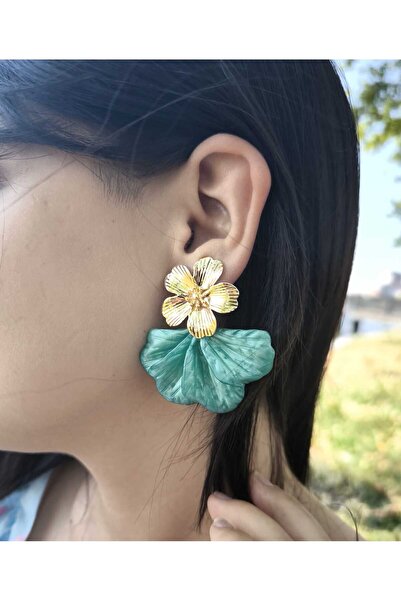 shop أقراط هاواي متدلية على شكل مروحة زهرية خضراء