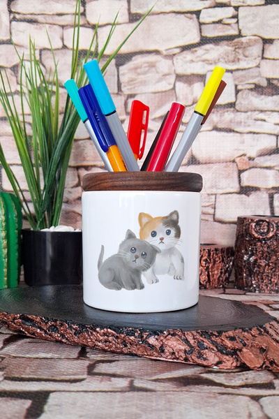 qoeuyl boutique Suport pentru stilou din ceramică cu imprimeu Innocent Cat Or...