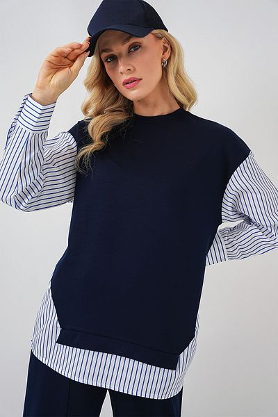 Bigdart Γυναικείο ριγέ υφαντό διπλό κοστούμι 6750 - Navy Blue