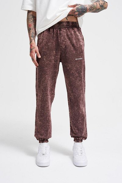 Machinist Men's Luxury Basic Washed Jogger Sweatpants Oak Coffee Spotted