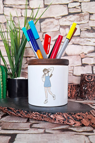 qoeuyl boutique Χαριτωμένο έφηβο κορίτσι με εμπριμέ κεραμική θήκη για στυλό D...