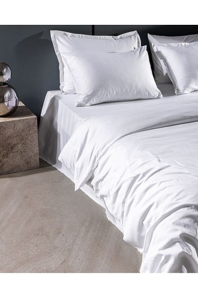 Madame Coco Thalie King Size 100% Cotton Striped - 300Tc Satin Duvet Cover Set - White