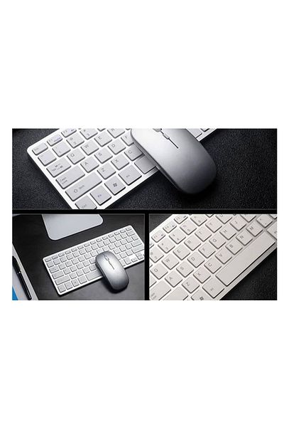 OMC Kit mouse ergonomic si tastatura Wireless 2.4G reincarcabila argintiu