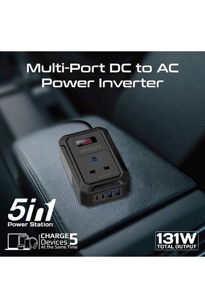 Promate 200W DC to AC Multi-Port Power Adapter with AC Socket