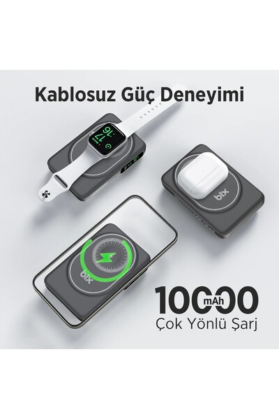 Bix Tpb16 10.000 Mah Oled Ekranlı Manyetik Kablosuz Powerbank 20w Pd Hızlı Şarj Ve 15w Magsafe Siyah