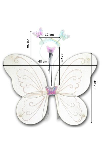 Saatistan Λευκό χρώμα Φτερό πεταλούδας, στέμμα και ράβδος σετ 3 τεμαχίων, διασκεδαστικό σετ παιχνιδιών για παιδιά