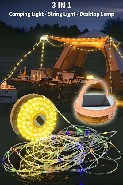 Binbirreyon Güneş Enerjili Kamp Lambası ve 12 Metre Renkli Şerit Led Lamba 6 ...