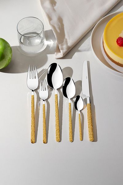 Nehir Lyon Gold Satin 36 Piece Cutlery Set for 6 People