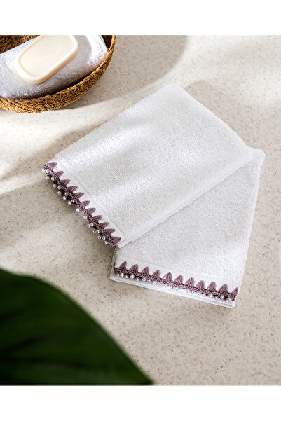 Madame Coco Marla Crochet 2 pachete de prosoape de mână 100% bumbac - alb/lil...