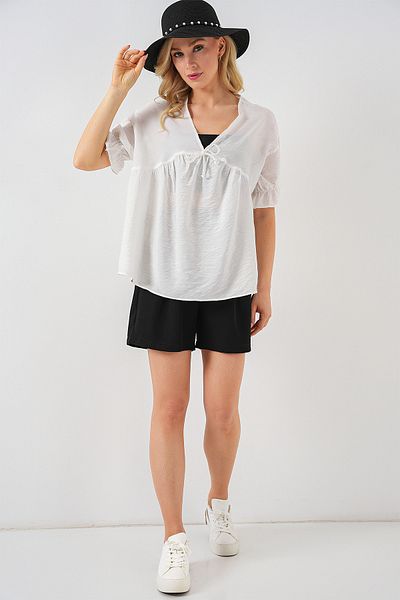 Bigdart Women's Front Lace-Up Short Sleeve Blouse 962 - White
