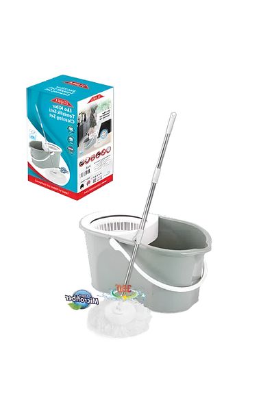Flora Adjustable Handle High Absorbent Spin Mop Cleaning Set Grey and White