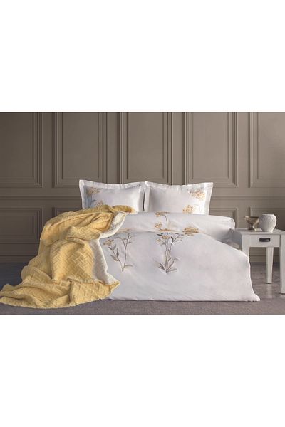 Dantela Lavinya Embroidered Duvet Cover & Bedspread Set - Yellow