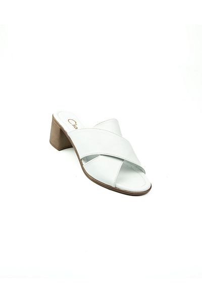 Charmia Babalı 1512 Charmia White Leather Heeled Women's Slippers