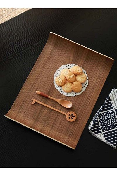 Trust Pro Trust Rectangular Natural Walnut Wood Veneer Serving Tray Dark Brown 38X28CM
