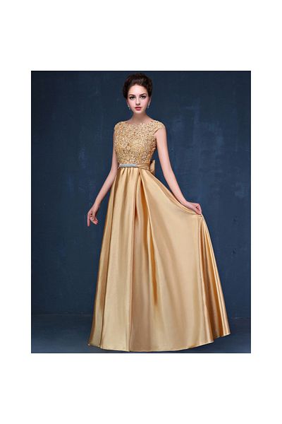 OEM Golden occasion dress with floral lace