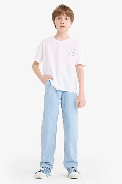 DeFacto F6899 Blue Boy's Flexible Waisted Straight Leg Jean Trousers