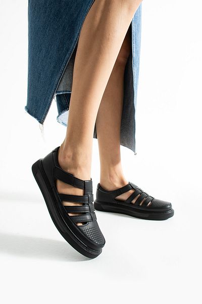Getcho Forest Women's Genuine Leather Black Casual Shoes